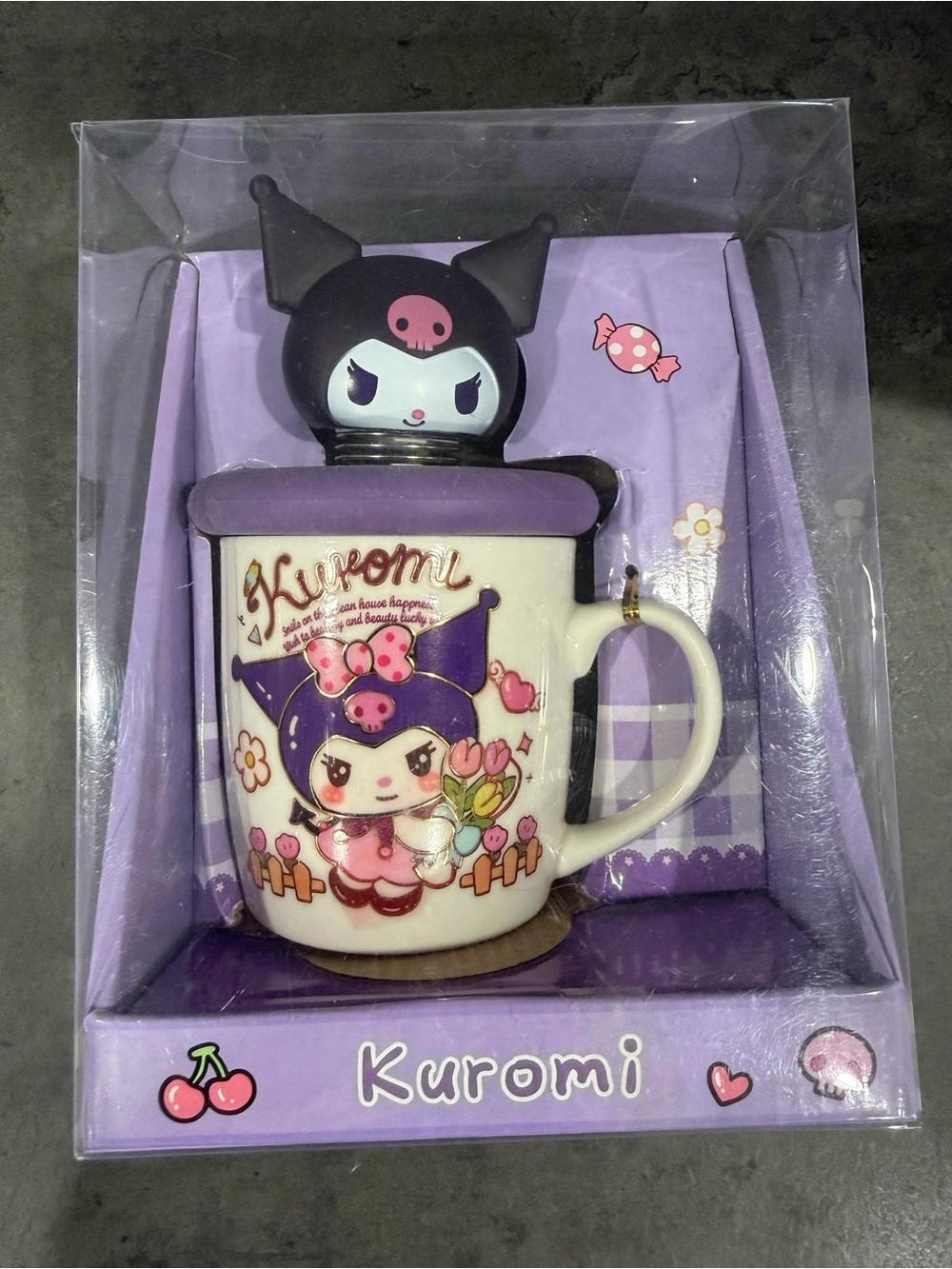 New in Box Kuromi Purple Ceramic Character Mug with Lid